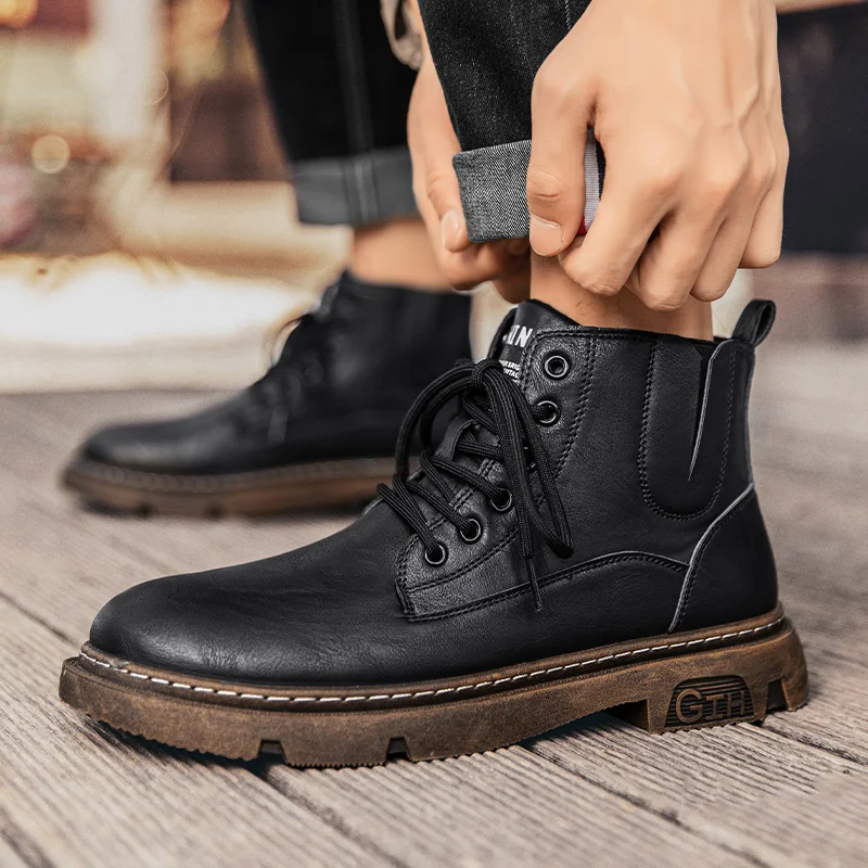 

2025 Autumn New Style British Style Men's Boots, Anti-slip and Durable Casual Men's Workwear Leather Boots
