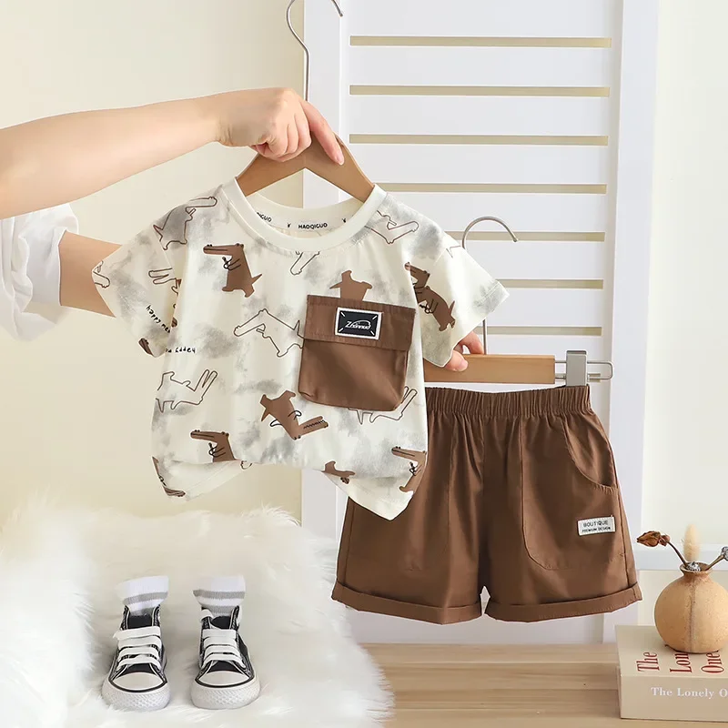 

New Summer Baby Boys Clothes Suit Children Short Sleeved T-Shirt Shorts 2Pcs/Sets Kids Girls Clothing Set Infant Cartoon Costume