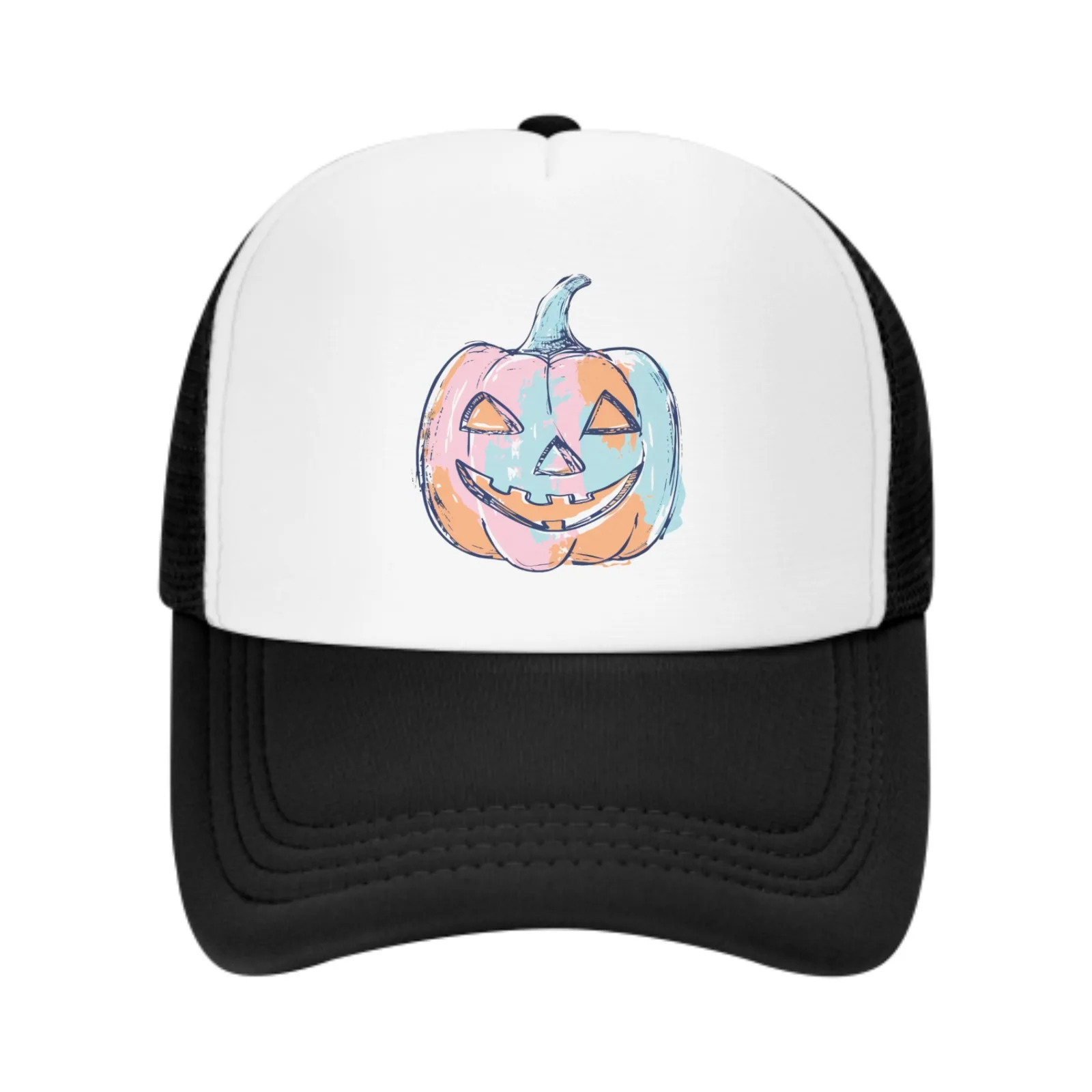 Pumpkin Halloween Funny Baseball Cap for Men Women Trucker Mesh Hat Adjustable Sports Breathable Fashion Daily Travel Unisex