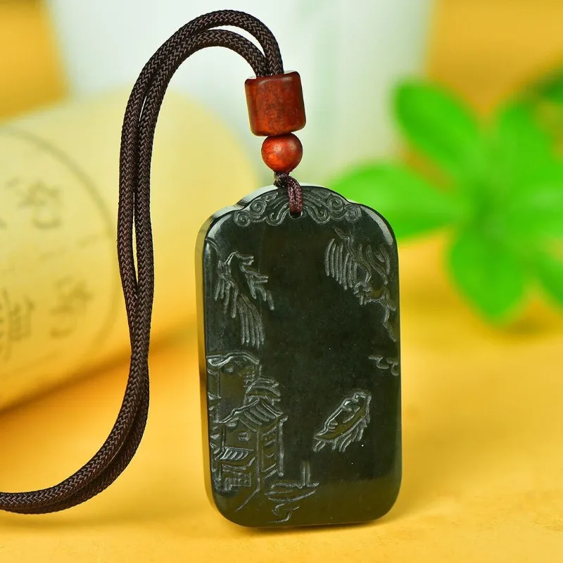 Hetian Sapphire Landscape Artistic Conception Jade Pendant Landscape Picture Men's and Women's Necklaces