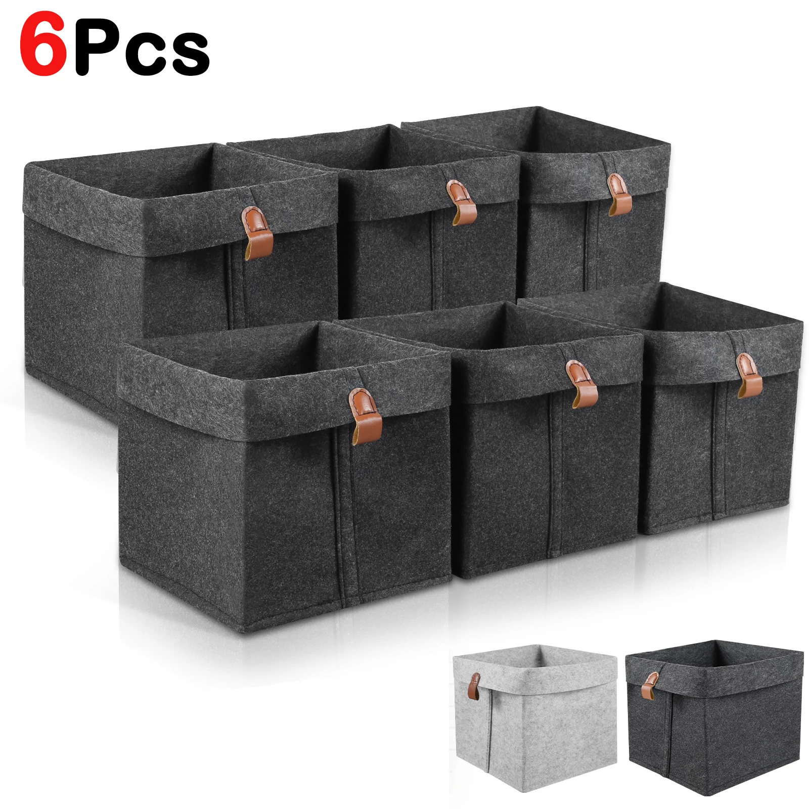 6Pcs Felt Fabric Storage Basket Large Capacity 12L Foldable Desktop Organizers Box for Home Closet Clothes Shoes Multipurpose