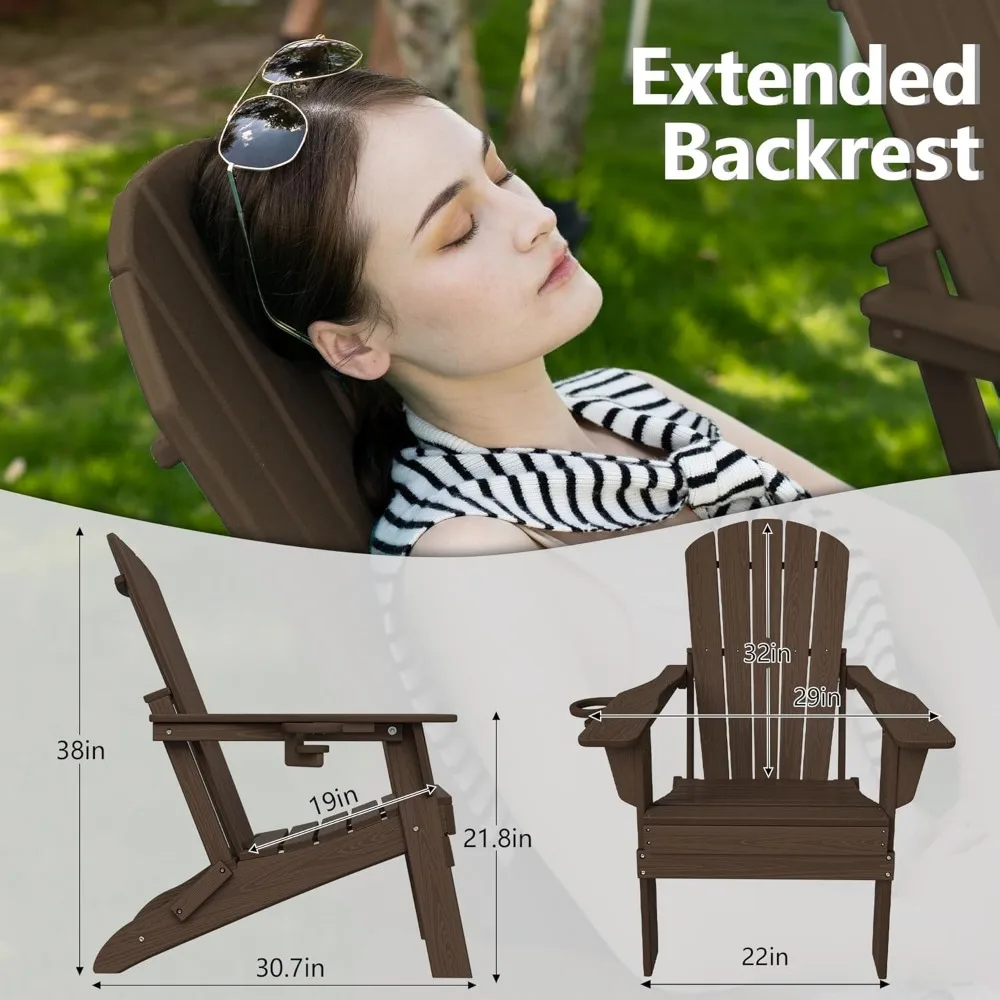 مجموعة كراسي آديرونداك قابلة للطي مكونة من 2، حامل أكواب، محكم خشبي، مجموعة مريحة ثقيلة في جميع الأحوال الجوية HDPE بجانب حمام السباحة في الفناء الخلفي