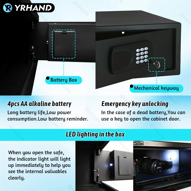 YRHAND Cashbox Ttlock app Hotel Room Safe Box electronic digital lock Good quality hotel safe box work with GoogleHome and Aleax