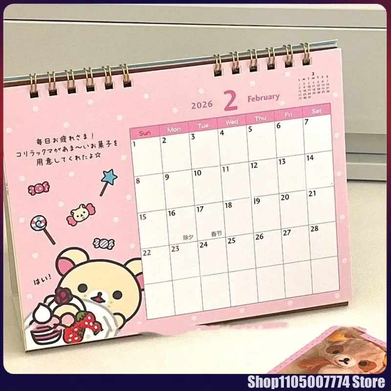 2026 Kawaii Rilakkuma الدب أجندة مكتبية /رزنامة مكتبية الإبداعية الكرتون خطة لكمة عالية الجمالية الشهرية سطح المكتب الديكور مكتب التموين #3