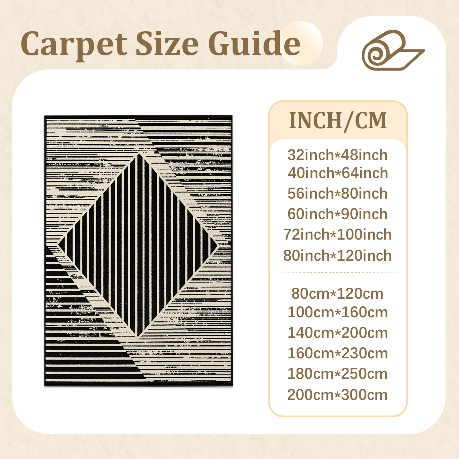 Geometric Stripe Optical Illusion Area Rug, Velvet, Machine Washable, Suitable for Living Room, Bedroom, Entryway, Dining Room, Ideal Decor for Halloween, Thanksgiving, Christmas, New Year, Black Friday, Cyber Monday