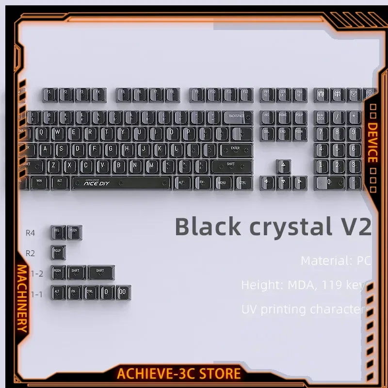 

119 Keys Crystal Clear PC Keycaps MDA Height Small All Set Switches Mechanical Gaming Mechanical Keyboards Accessories with Box