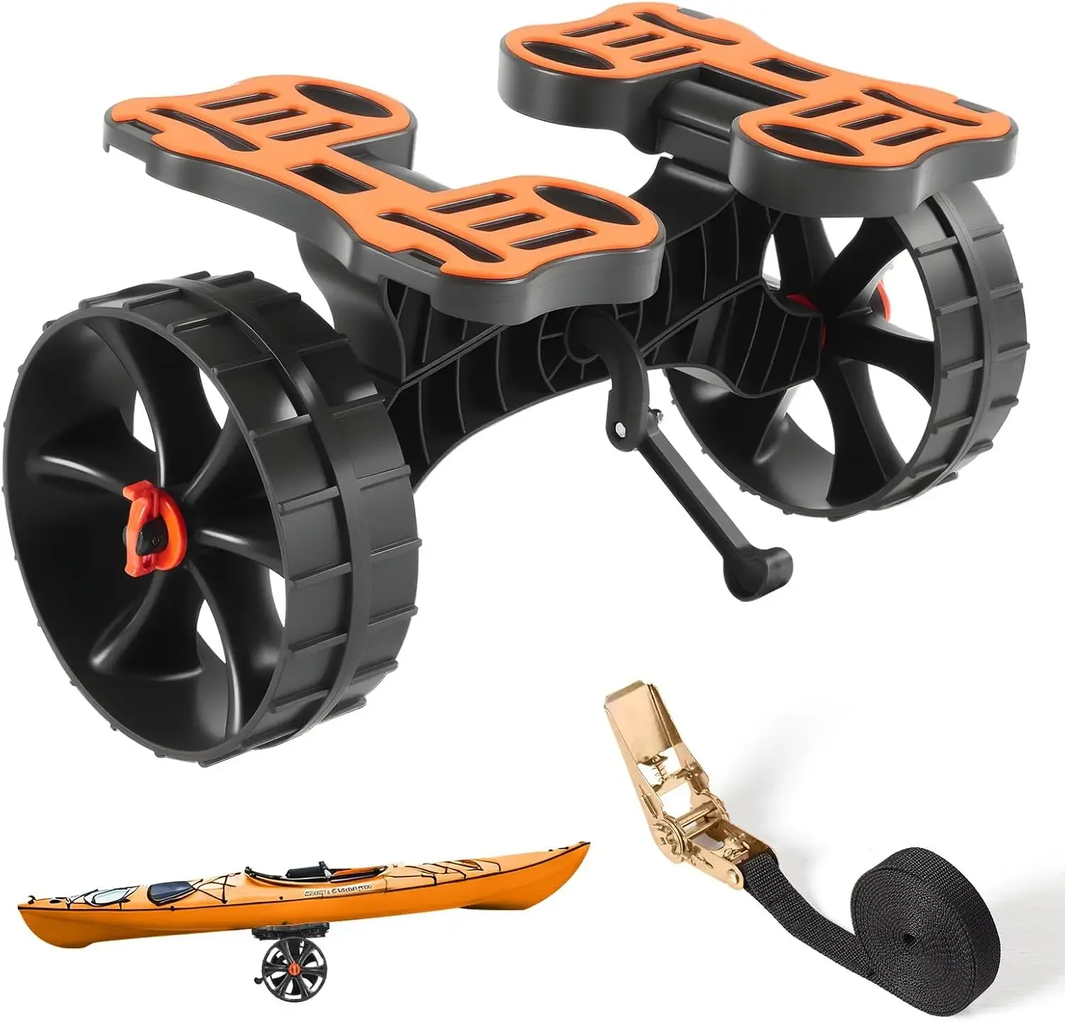 300 lbs Kayak Cart, Foldable Kayak Trolley with 10-inch Solid Rubber Tires & 1 Ratchet Strap, Paddle Board Trolley for Carrying