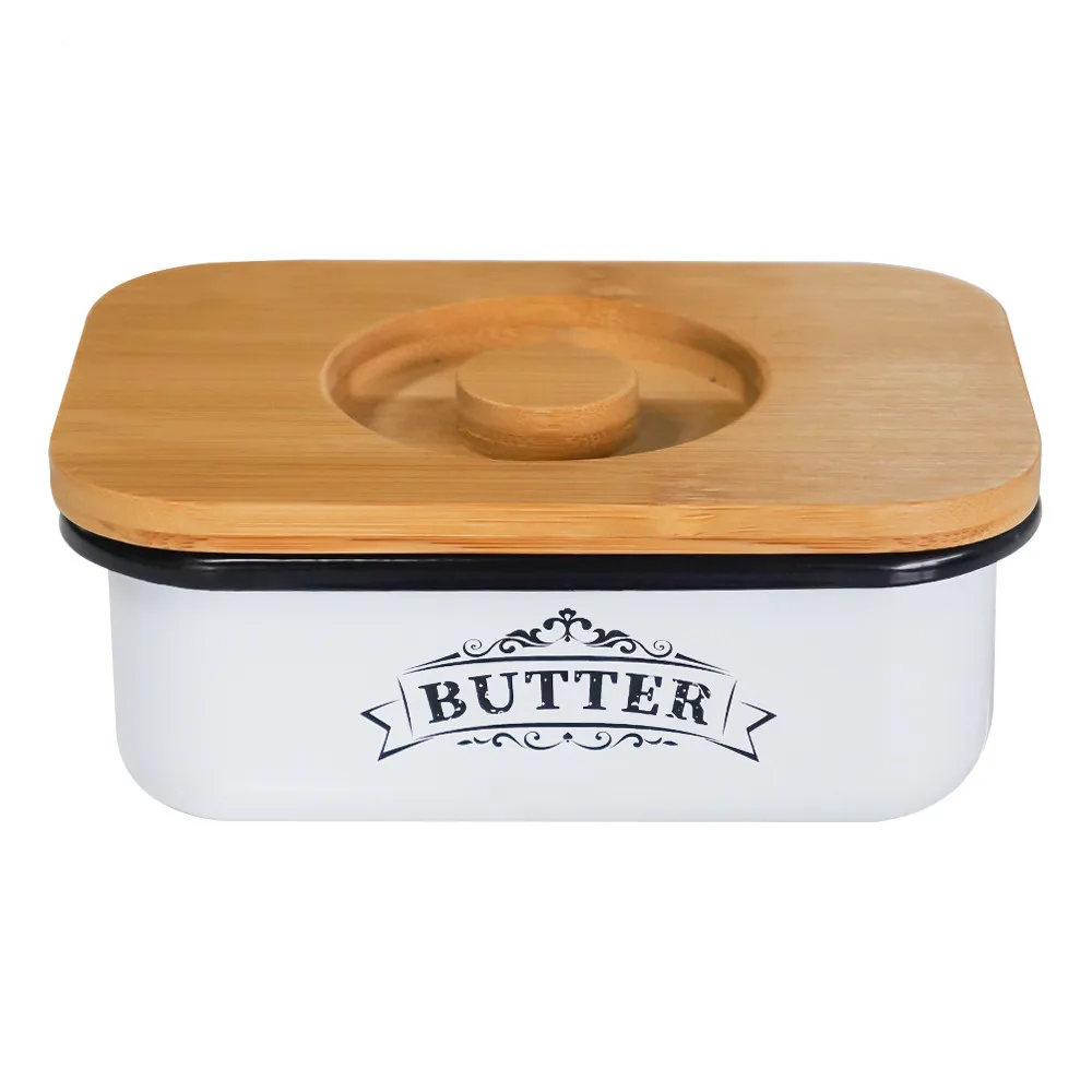 

Butter Box White Metal Kitchen Preservation Box With Enhanced Seal Farmhouse Butter Cheese Container With Wooden Lid Candy Box