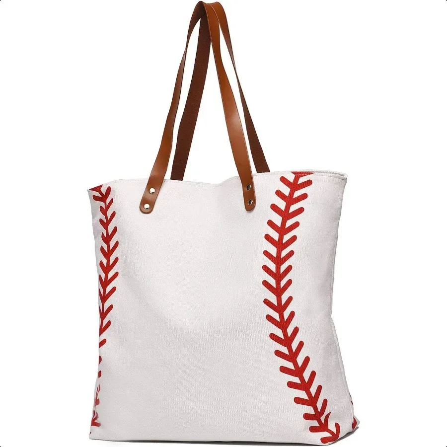 

Large Baseball Tote Bag Sports Printing Utility Top Handle Shoulder Bag Canvas Sport Travel Beach for Women Gifts