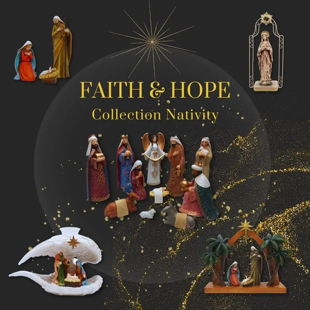 مجموعة ميلاد عيد الميلاد للأطفال يسوع والعائلة المقدسة، تماثيل بوليريسين مكونة من 11 قطعة مع ملاك