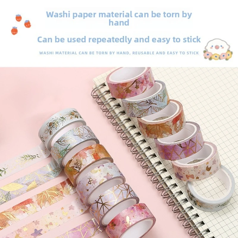 6 Rolls Flower Gold Foil Washi Tape Set, Fresh Floral Pattern for Dreamy Journal DIY, Scrapbook Border & Page Decor