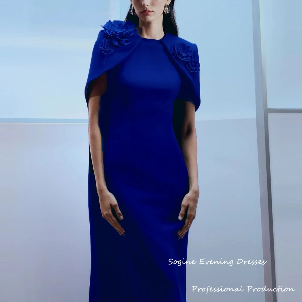 Vestidos de noite de crepe elástico com apliques 3d, xale longo, manga curta, vestido de coquetel sereia, espartilho