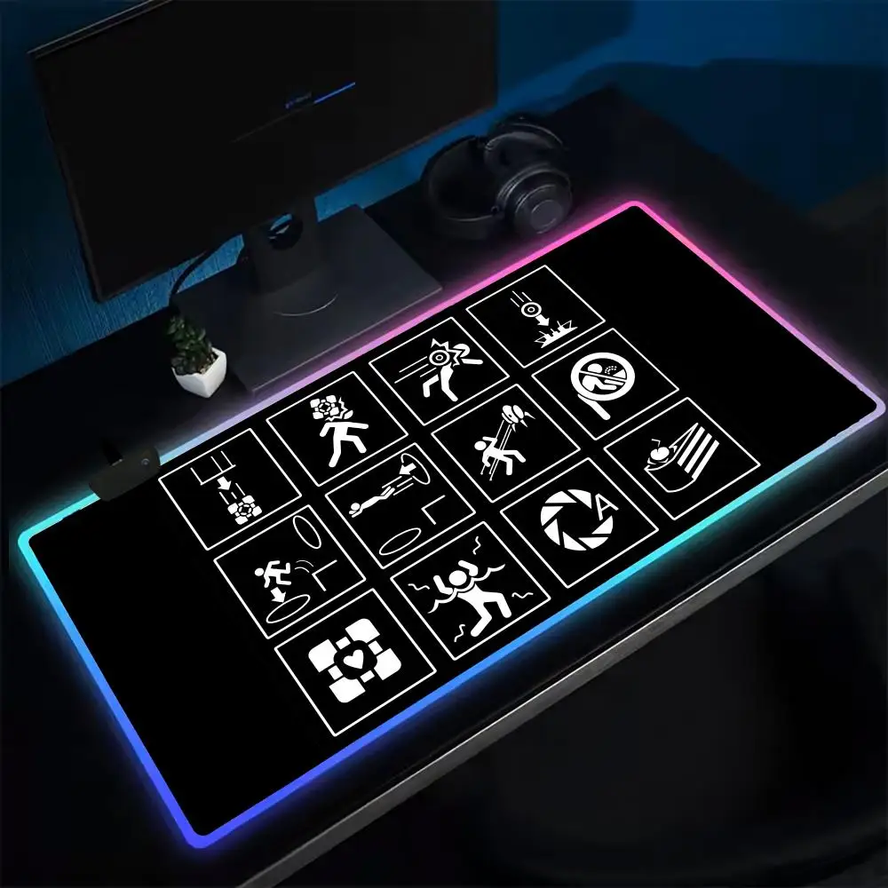 

II P-Portal2 Mouse Pad Anime Gaming Mouse Pad LED Table Pads Backlit Rubber Desktop XXL Mousepad RGB Desk Mats