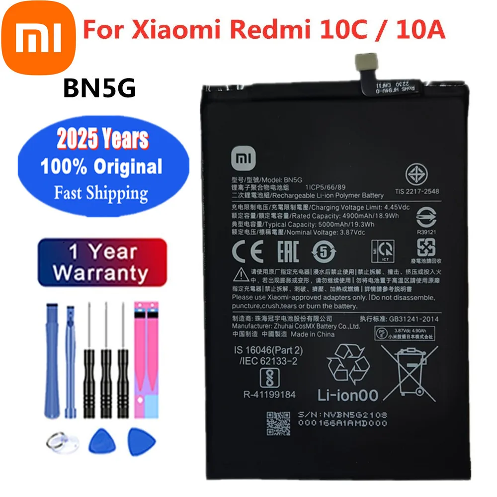 2025 Years BN5G Original Phone Battery For Xiaomi Redmi 10C Redmi 10A / Redrice 10C 10A 5000mAh Battery Bateria Tracking Number