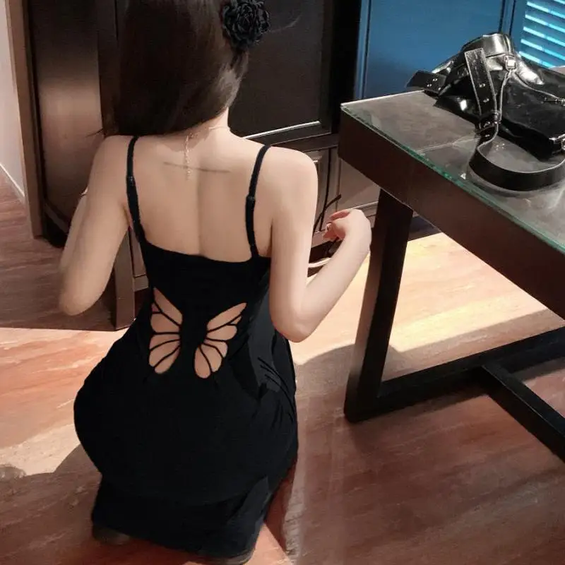 Mid length waist collection butterfly backless stunning dress summer slim fit hip wrap suspender long dress Vintage Dresses