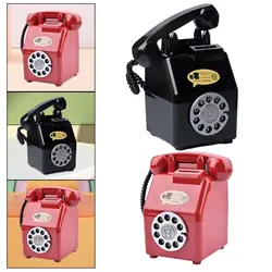 Retro Telephone Piggy Bank Figurine Tabletop Decoration Phone Money Saving Box for Shelf Home Cabinet Bedroom Living Room