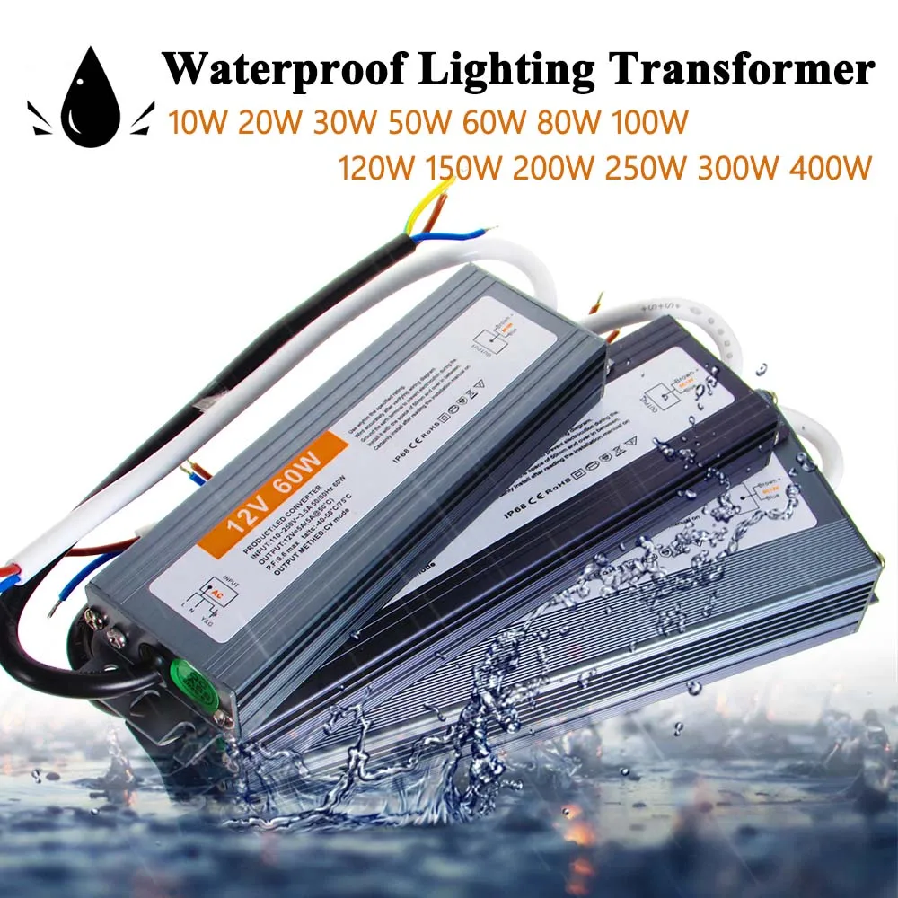 

IP67 Waterprroof Lighting Transformers AC 110V~220V To DC 12V 24V Switching Power Supply 10W 20W 30W 50W 80W 100W 150W 200W 300W