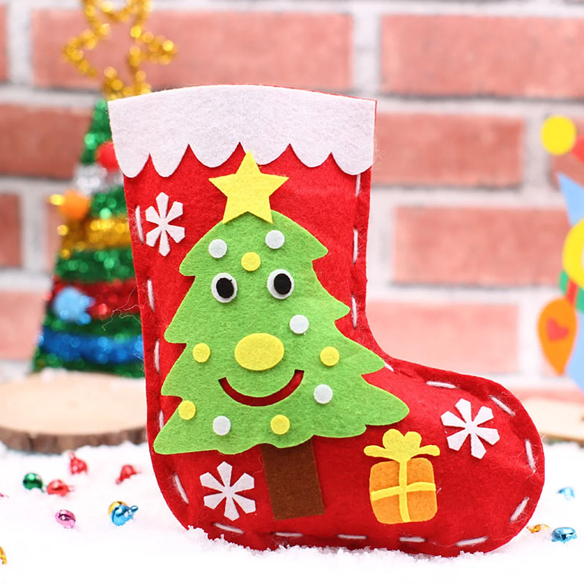 4 Pcs Sequins Christmas Stocking DIY Child Socks Hand-Made Stockings Felt Handmade Crafts