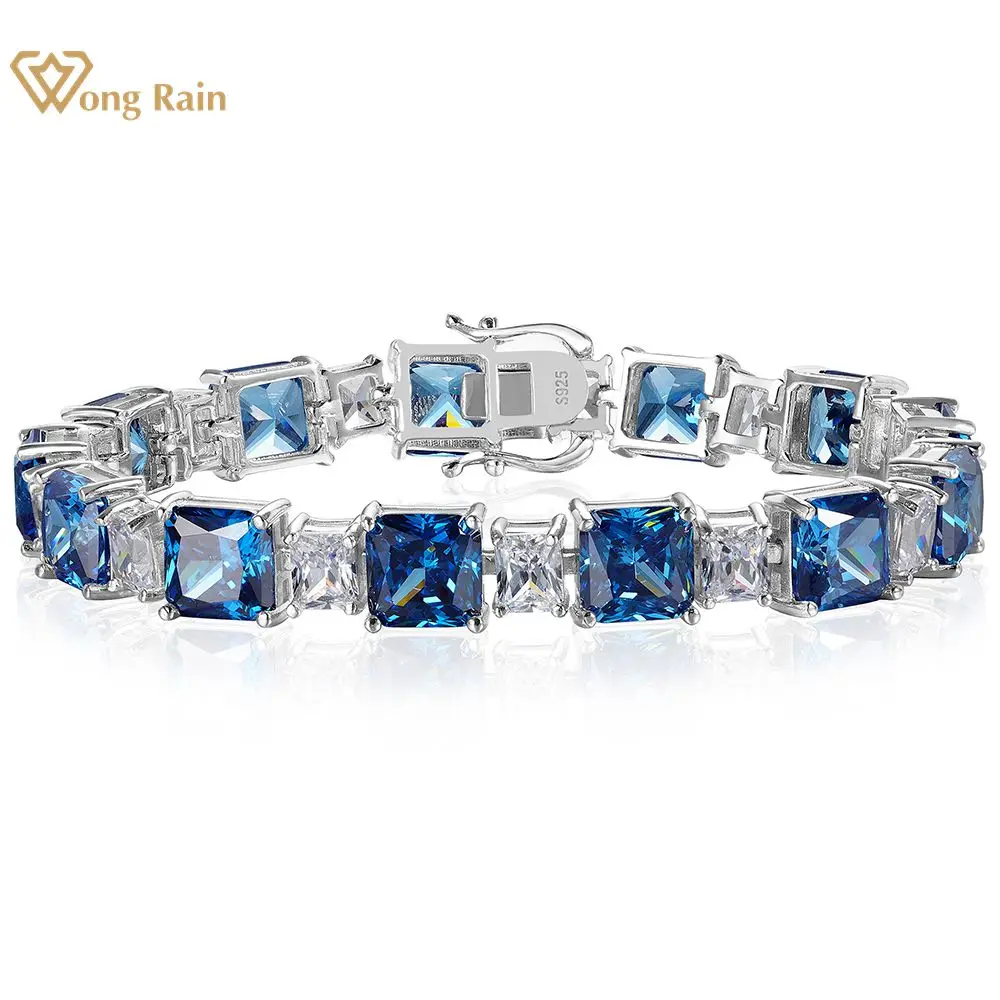 

Wong Rain 925 Sterling Silver 7MM Crushed Ice Cut Lab Sapphire Citrine High Carbon Diamond Gemstone Bracelets Bangle Jewelry