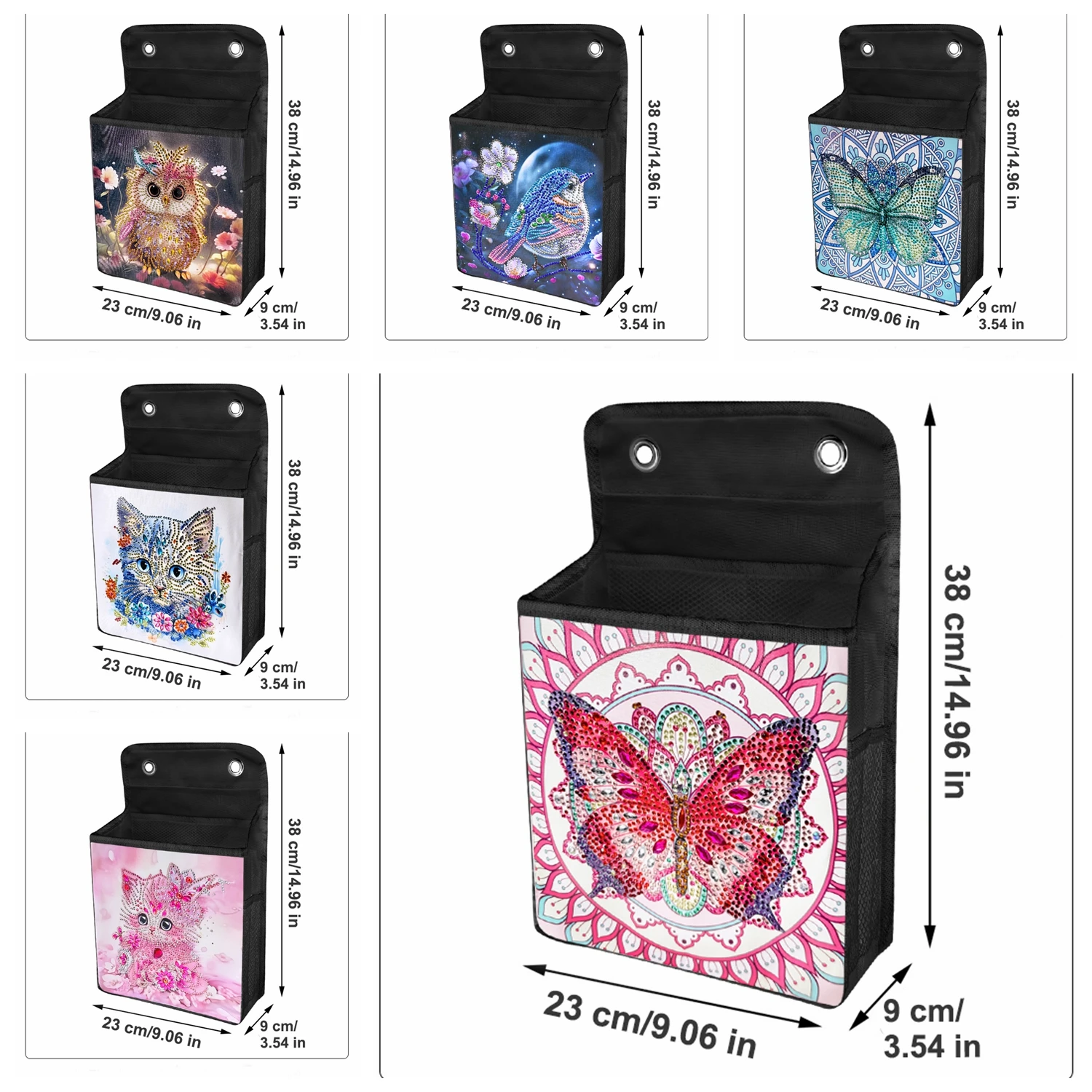 1pc/Set DIY Butterfly Diamond Art Hanging Storage Bags Canvas Crystal Rhinestone Cats Diamond Painting Storage Bags for Hanging