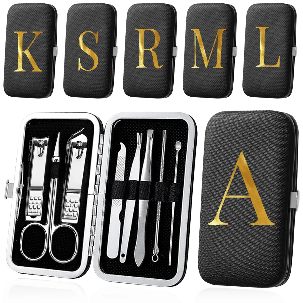 

8Pcs Portable Manicure Cutters Set Stainless Steel Pedicure Tool Organizer Nail Clipper Kit Pocket Grooming Case Letter Pattern