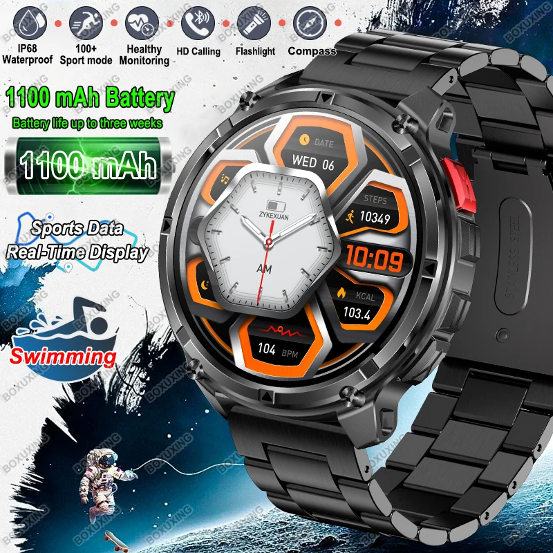 

1100mAh Battery Military Outdoor Sports Smart Watch Men IP68 Waterproof Compass Bluetooth Call Heart Rate Sports Smart Watch New