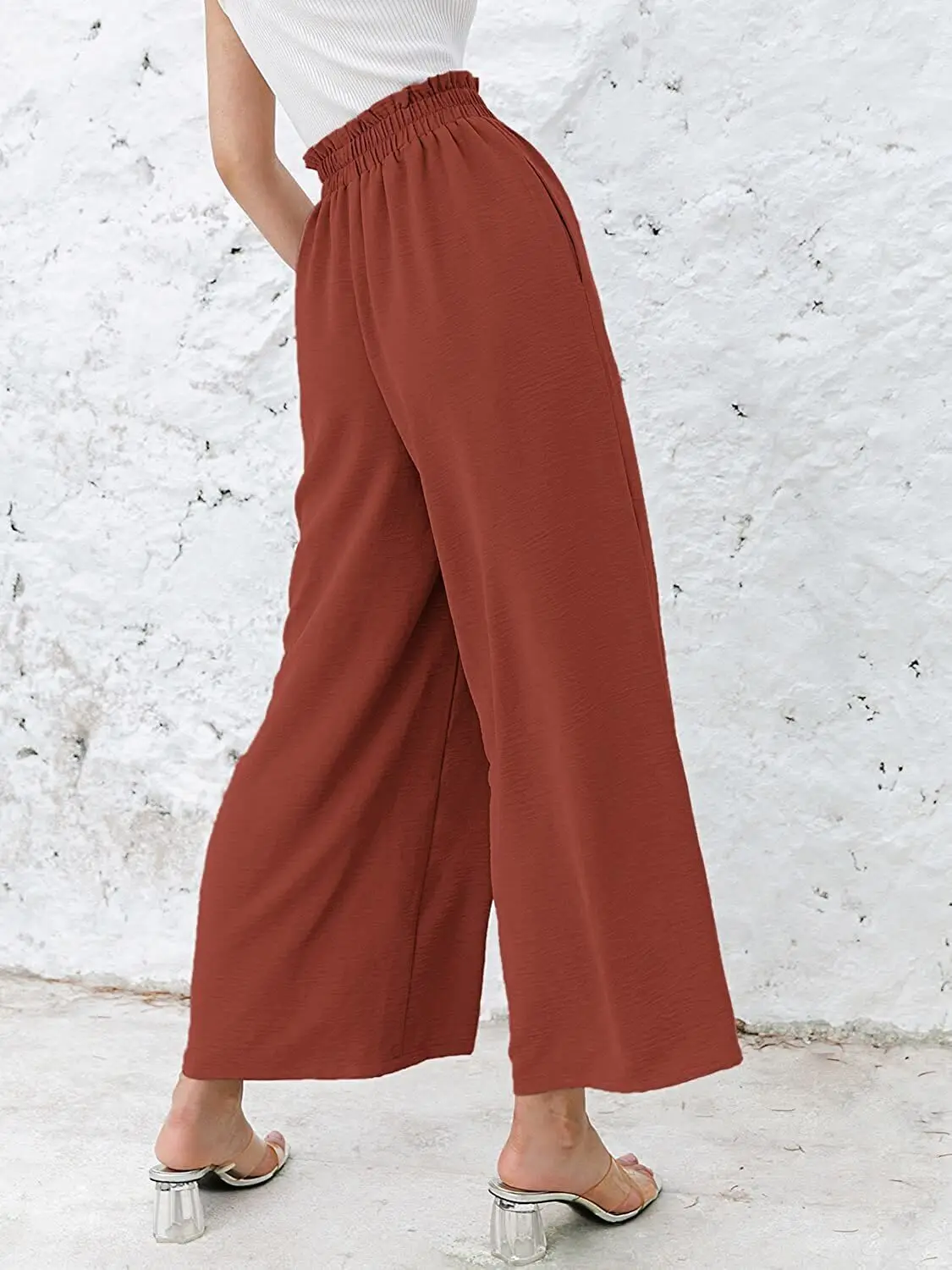 Pantaloni casual larghi a vita alta da donna Pantaloni a gamba larga da strada in puro colore Pantaloni lunghi comodi e larghi