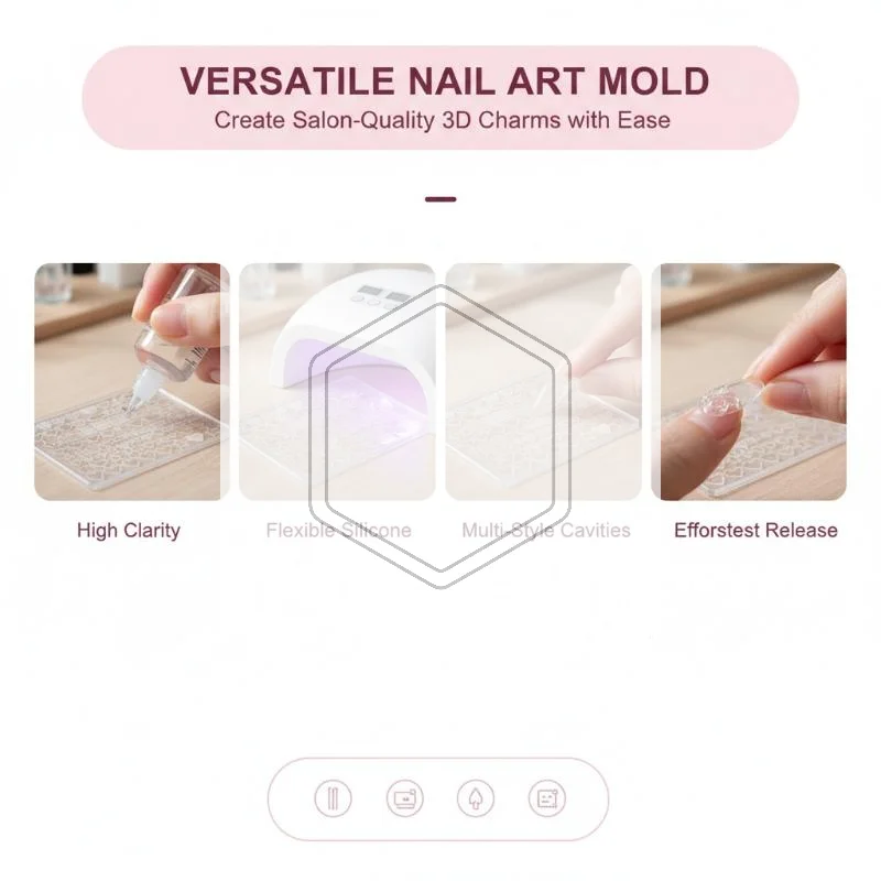 3D Silicone Nail Art DIY Mold Clear Heart Star Pentagram Patterns Manicure Template Professional for Salon Home Use