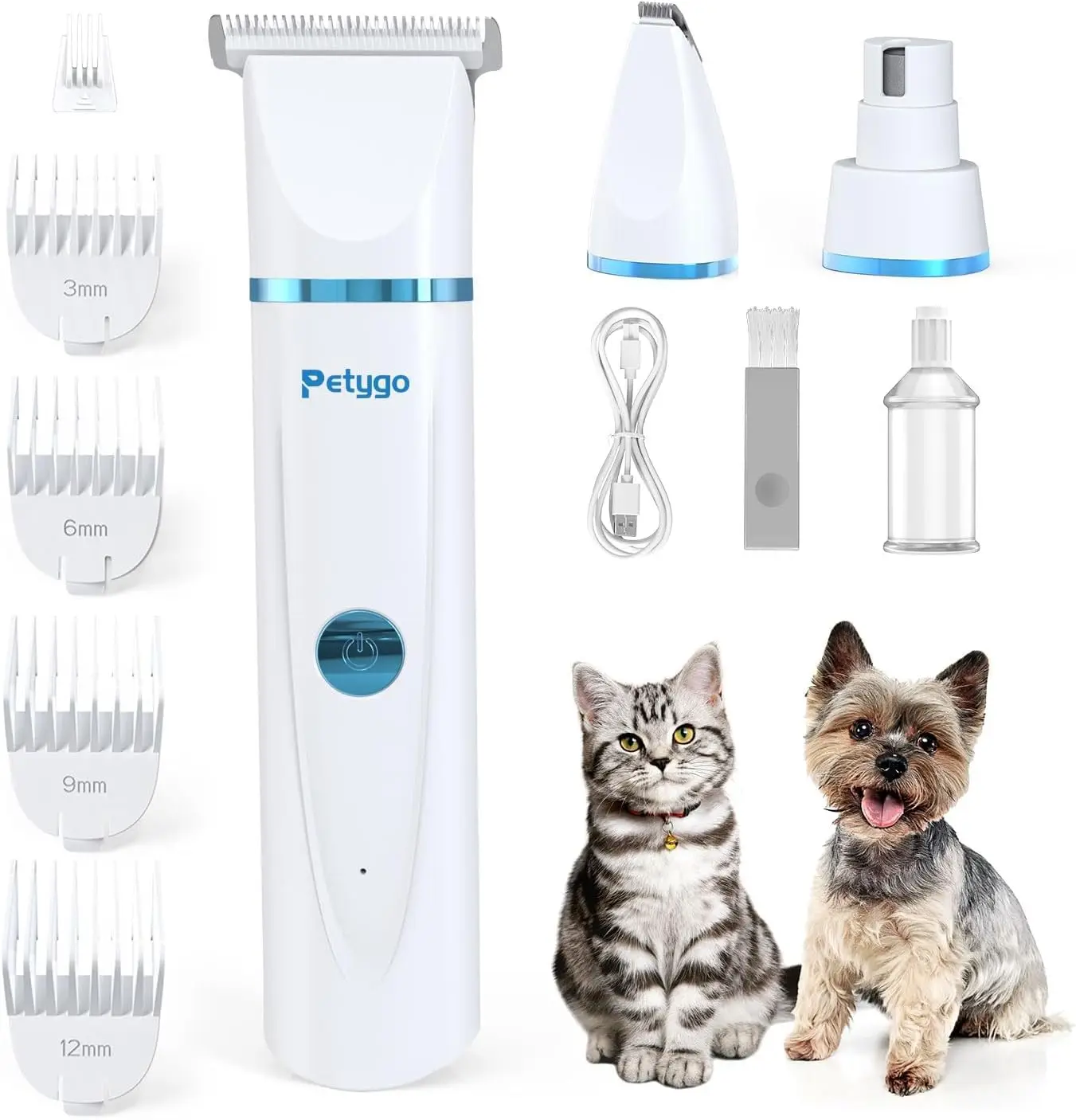 

3-in-1 Pet Grooming Kit: Rechargeable Cordless Clippers, Nail Grinder & Paw Trimmer, Low Noise for Small Medium Dogs Cats