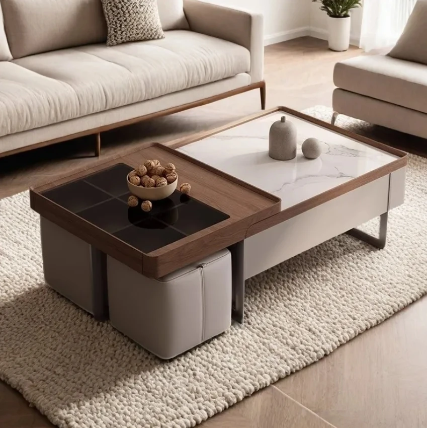 

Elliptical Coffee Table with Modern Household Stool