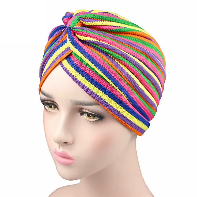 Women Knitted Striped Turban High Quality Breathable Turban Hat Headband Headwear For Chemo Hijab Hair Accessories