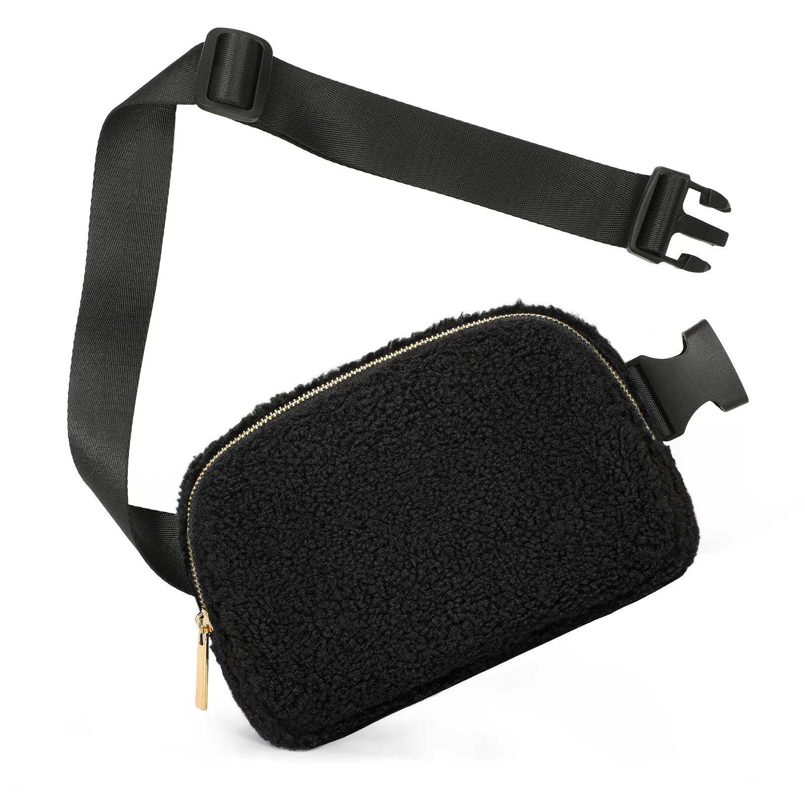 Cozy Sherpa Fleece Fanny Pack, Adjustable Wide Strap Teddy Waist Bag, Plush Crossbody Belt Bag for Walking, Running & Winter