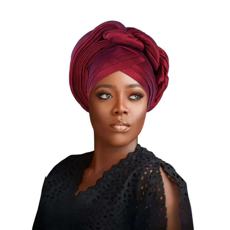 African Party Evening Wedding Headtie for Women Autumn Summer Fashion Solid Color Auto Gele Women's Turban Cap