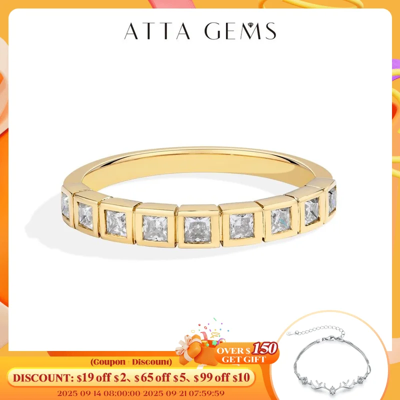 

ATTAGEMS All lab Diamond Ring Princess cut 2*2mm Pure 10k 14K 18K Gold for Women Engagement Wedding Matching band High Jewellery
