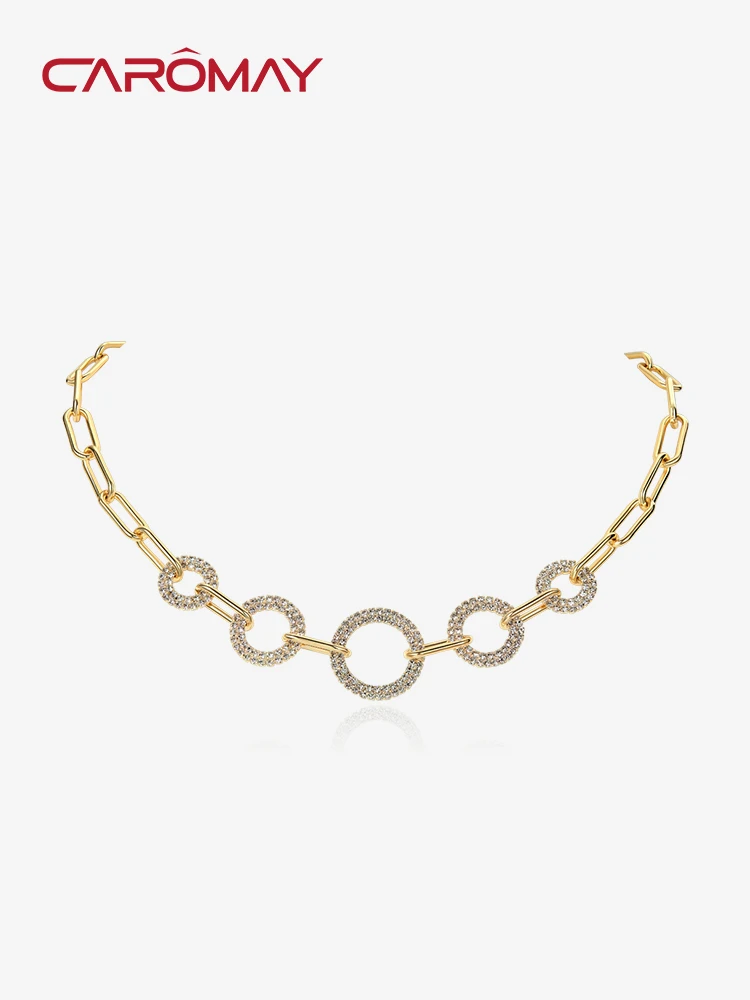 

YY Retro Exaggerated European and American Style Necklace Women's Metal Ring Buckle Clavicle Chain