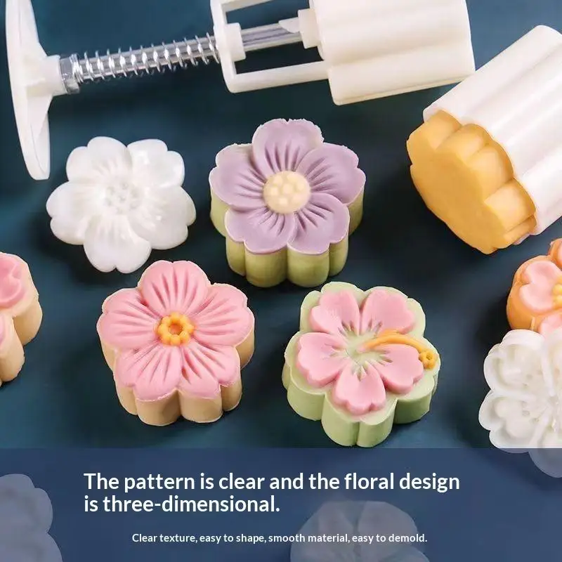 Multiple Stamps Non Stick Surface Food Safe Hand Press Flower Shaped Pastry Mold For Home Baking Mooncakes Desserts Yam Cakes
