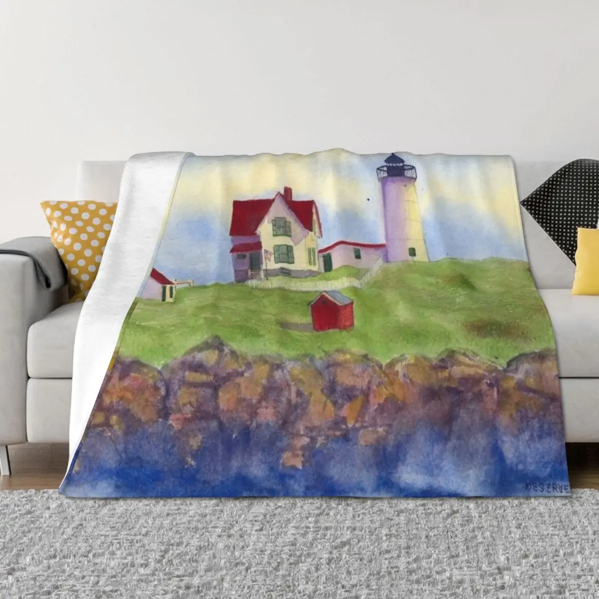 

Nubble Lighthouse Cape Neddick York Maine Throw Blanket Plaid Sofa Throw Large Summer Beddings Blankets