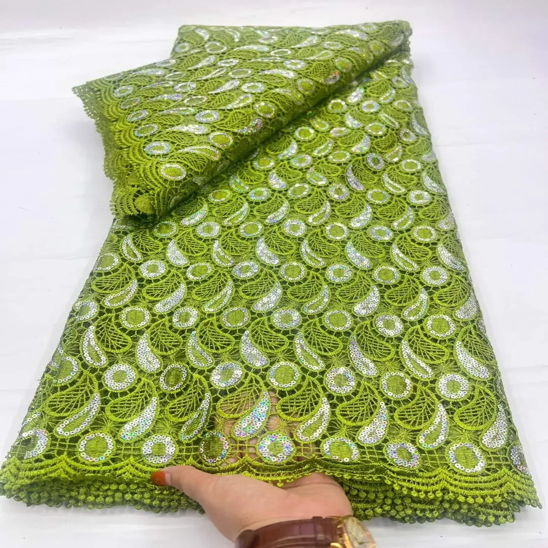 cx green leaf pattern embroidery mesh fabric water-soluble lace hollow sequin embroidery fabric