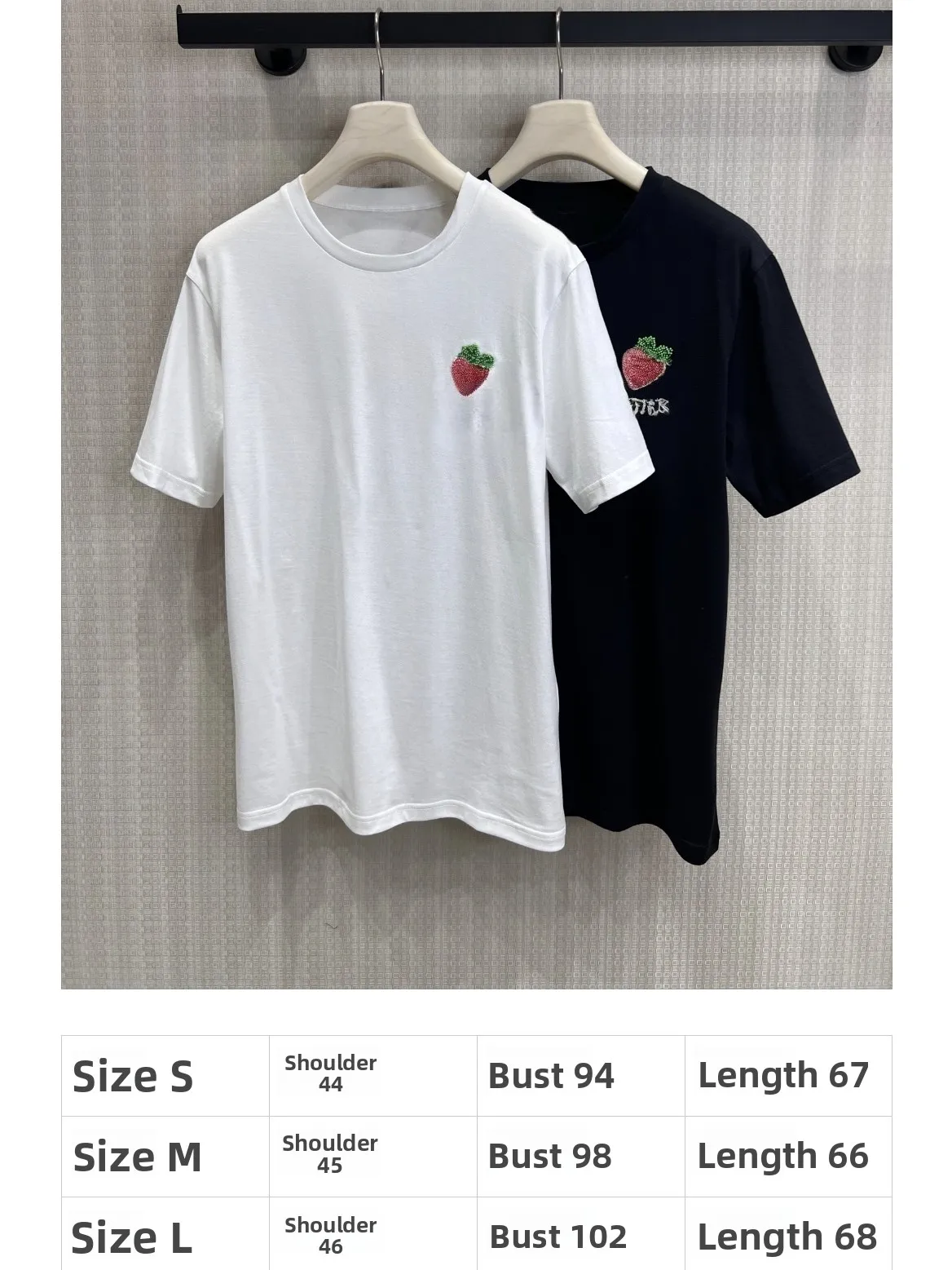 

Casual Loose Women's T-shirt Strawberrie Letter Embroidery round Neck Short Sleeve Cotton Shiny Rhinestone Slimming Versatile...