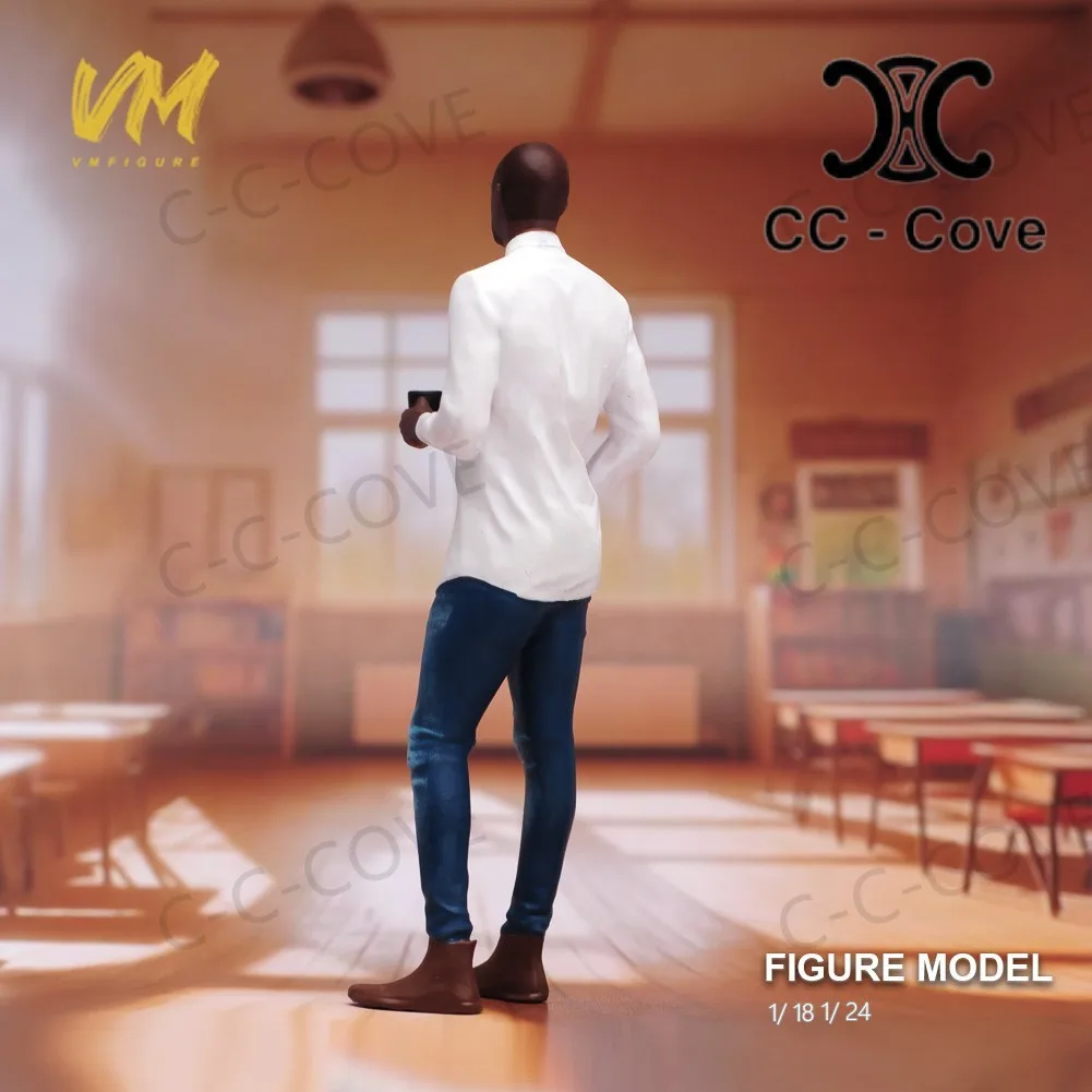 Miniaturas pintadas 1/18 1/24 1/43 1/64 1/87 um homem negro segurando uma xícara de café figura modelo brinquedos vista decoração