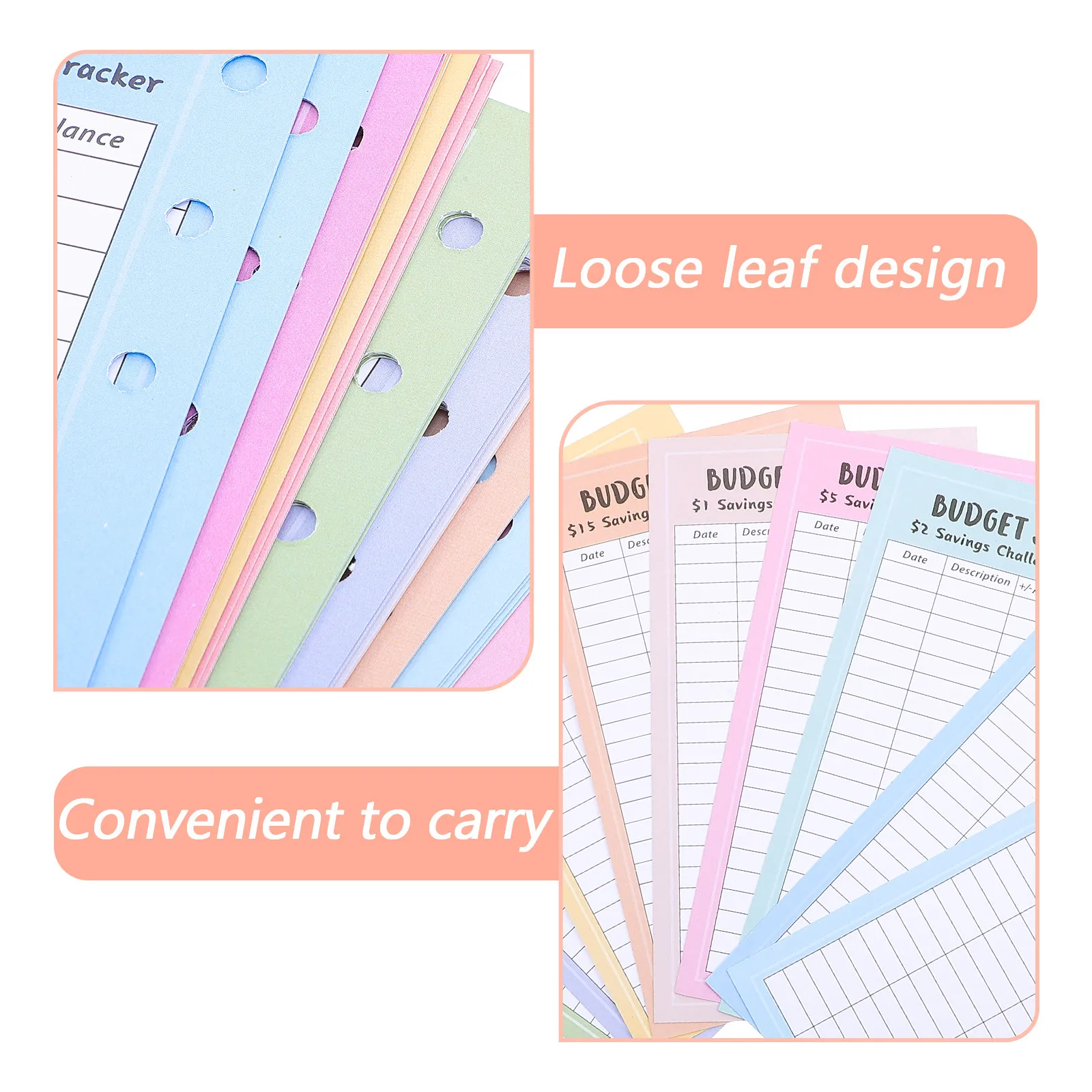 48Sheets A6 Savings Challenge Sheets 6-Ring Compatible Portable Finance Tracker Paper for Budgeting Money Saving Goals view 3