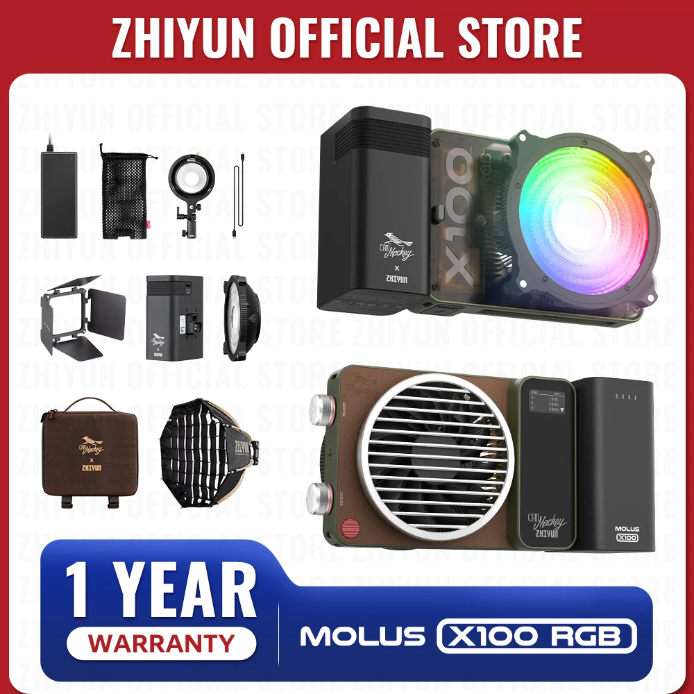 

ZHIYUN Official Molus X100 RGB LED Light APP Control 2550mAh Battery Portable Photography Lighting for Studio Vlog Live Stream