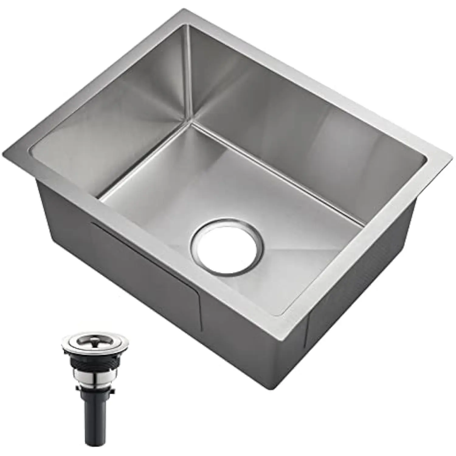 

24x18x9 in. Undermount Kitchen Sink 304 Stainless Steel, Single Bowl Under Mounted with Drain Assembly, Rectangular Tight Radi
