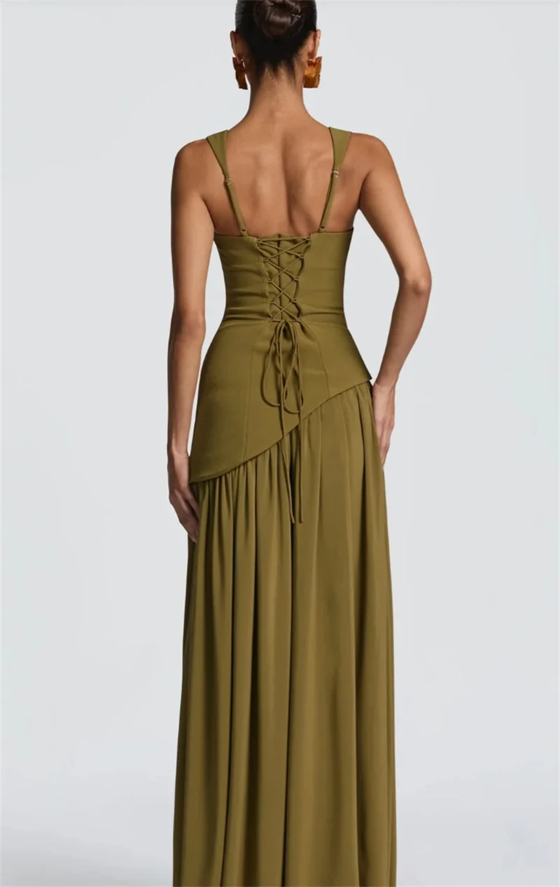 Abito da ballo con sciarpa lunga Verde scuro Nero Guaina sexy senza maniche Abito da sposa con lacci sul retro Abito da compleanno per matrimonio formale per ospiti