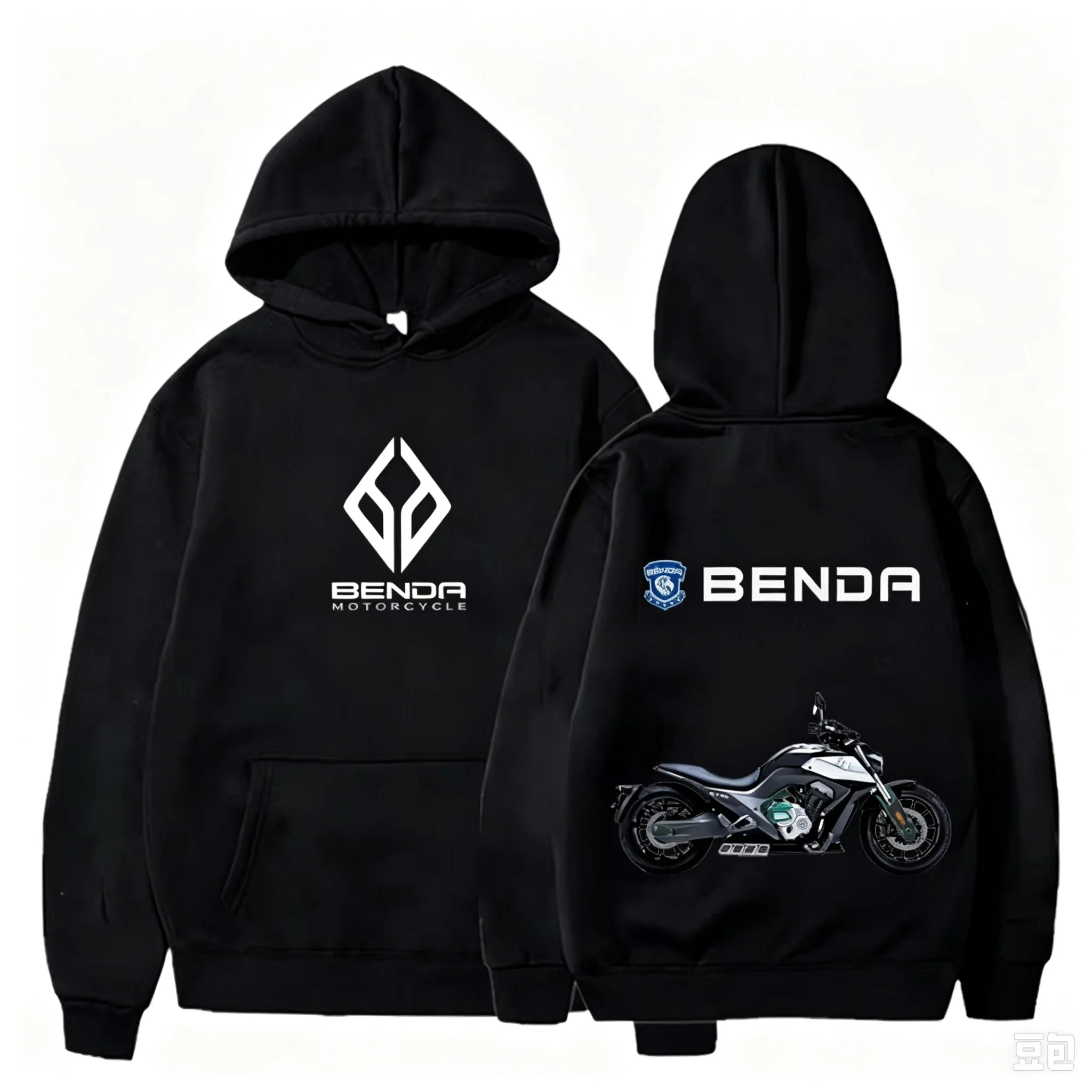 Classic Benda Motorcycle Logo Printed Hoodie Unisex Autumn Winter Casual Street Style Pullover for Men's and Women's Hoodie Top