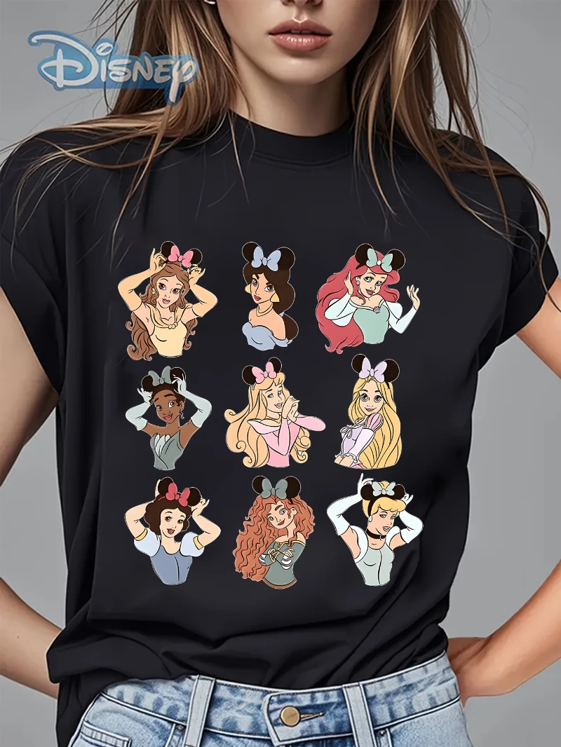 

Авторизованная женская футболка Disney-8 с принтом Микки-ушей, повседневный летний модный свободный спортивный топ принцессы с короткими рукавами