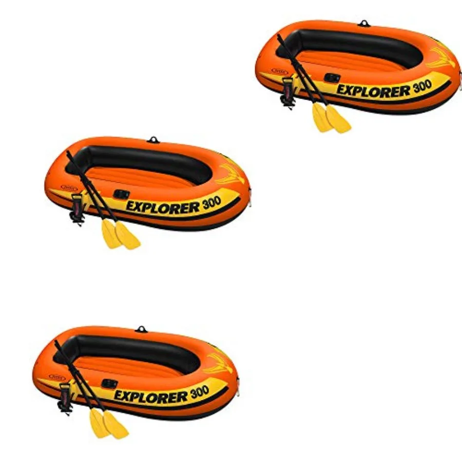 

300 Inflatable Fishing Raft Boat for 3 People with Pump and Oars in Blue Durable PVC Material Portable and Easy to Set Up