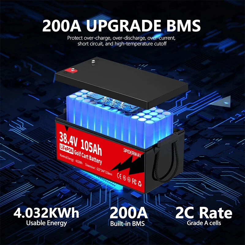 الأحمر 36 فولت 105 أمبير عربة جولف LiFePO4 بطارية ليثيوم ث/36 فولت 25A شاحن سريع ل EZGO TXT