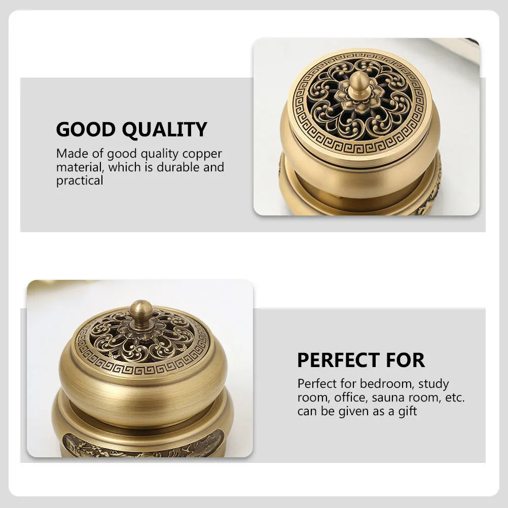 

Copper Incense Burner Compact Aroma Stove for Bedroom Study Office Tabletop Censer Ornament Incense Burner