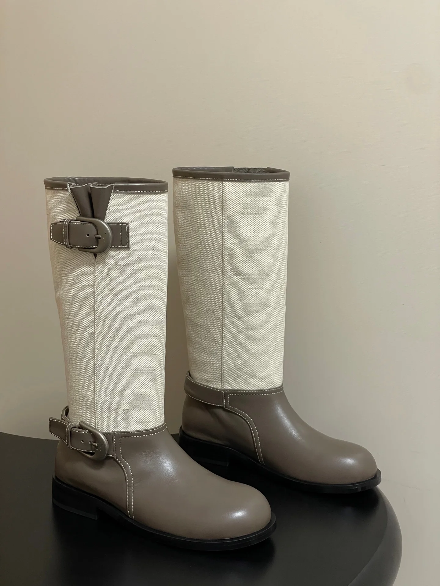 

25 Winter autumn leather calf boots knee boots booties buckled genuine leather flat heel boots